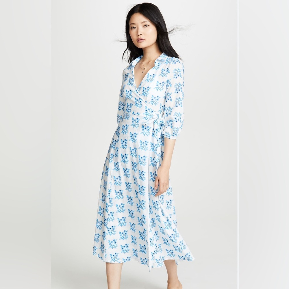 Kos Resort Elegant Blue Floral Wrap Dress